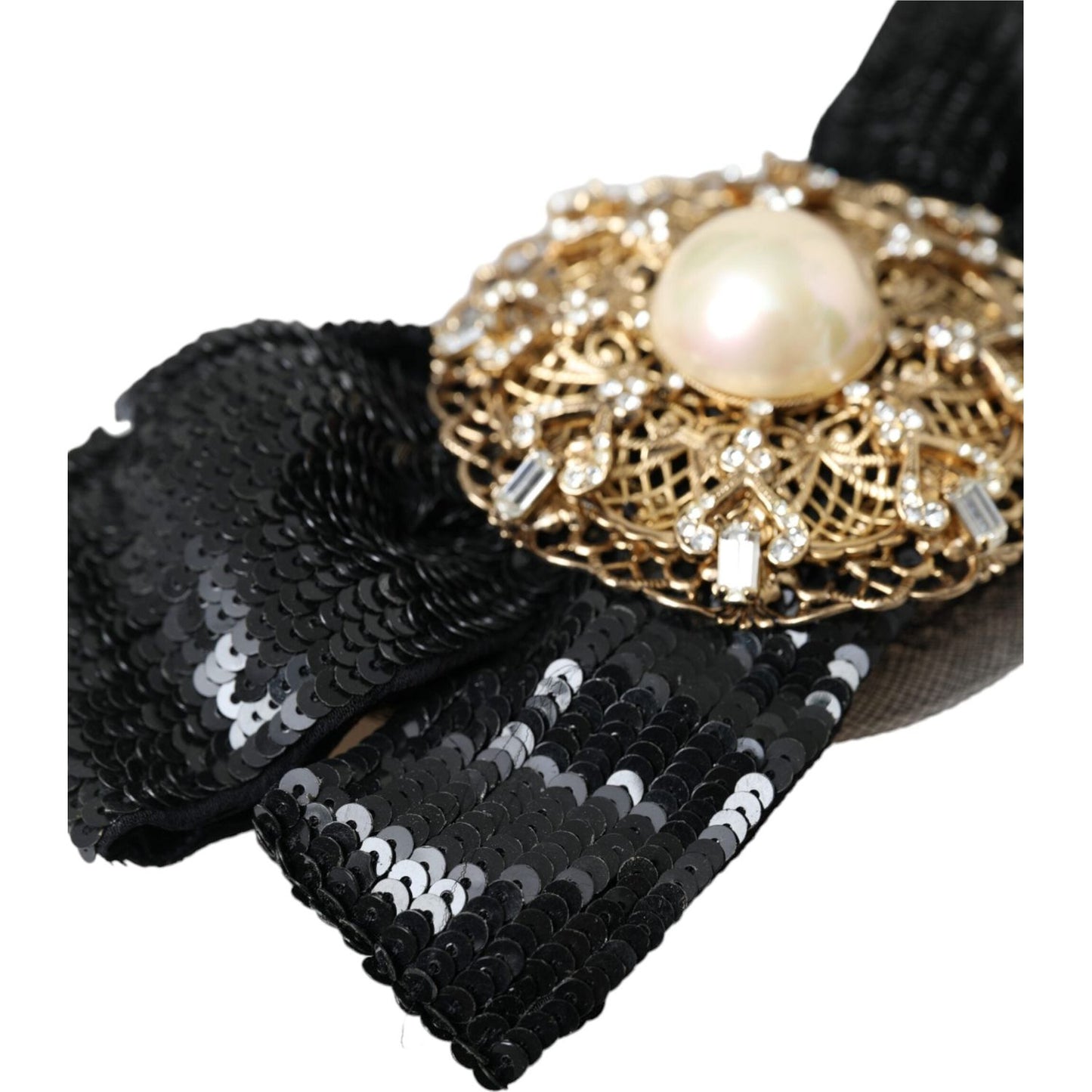 Dolce & Gabbana Black Sequin Pearl Handmade Brooch Hair Pin SMY10199