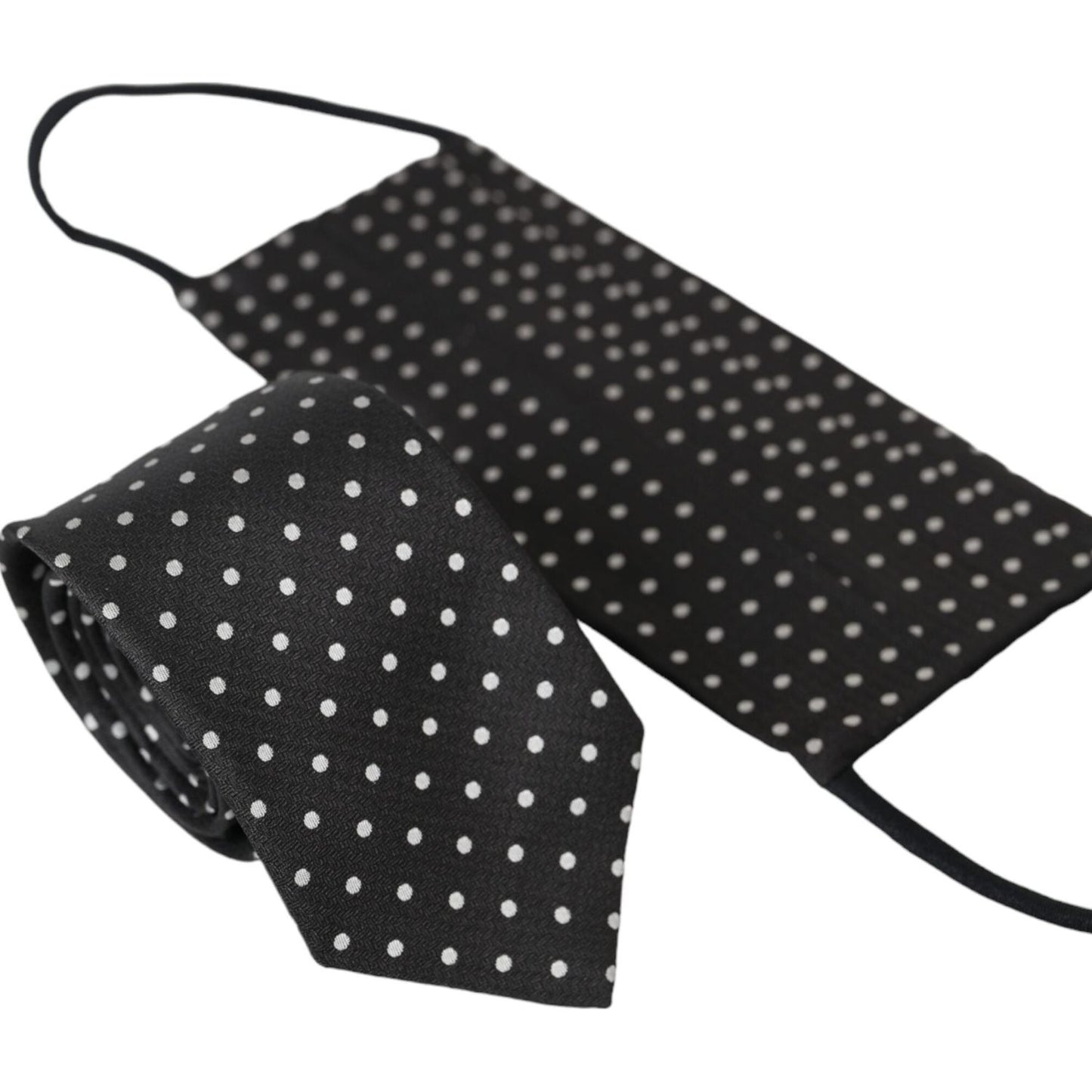 Dolce & Gabbana Black White Polka Dots 100% Silk Necktie Face Mask KRA3255