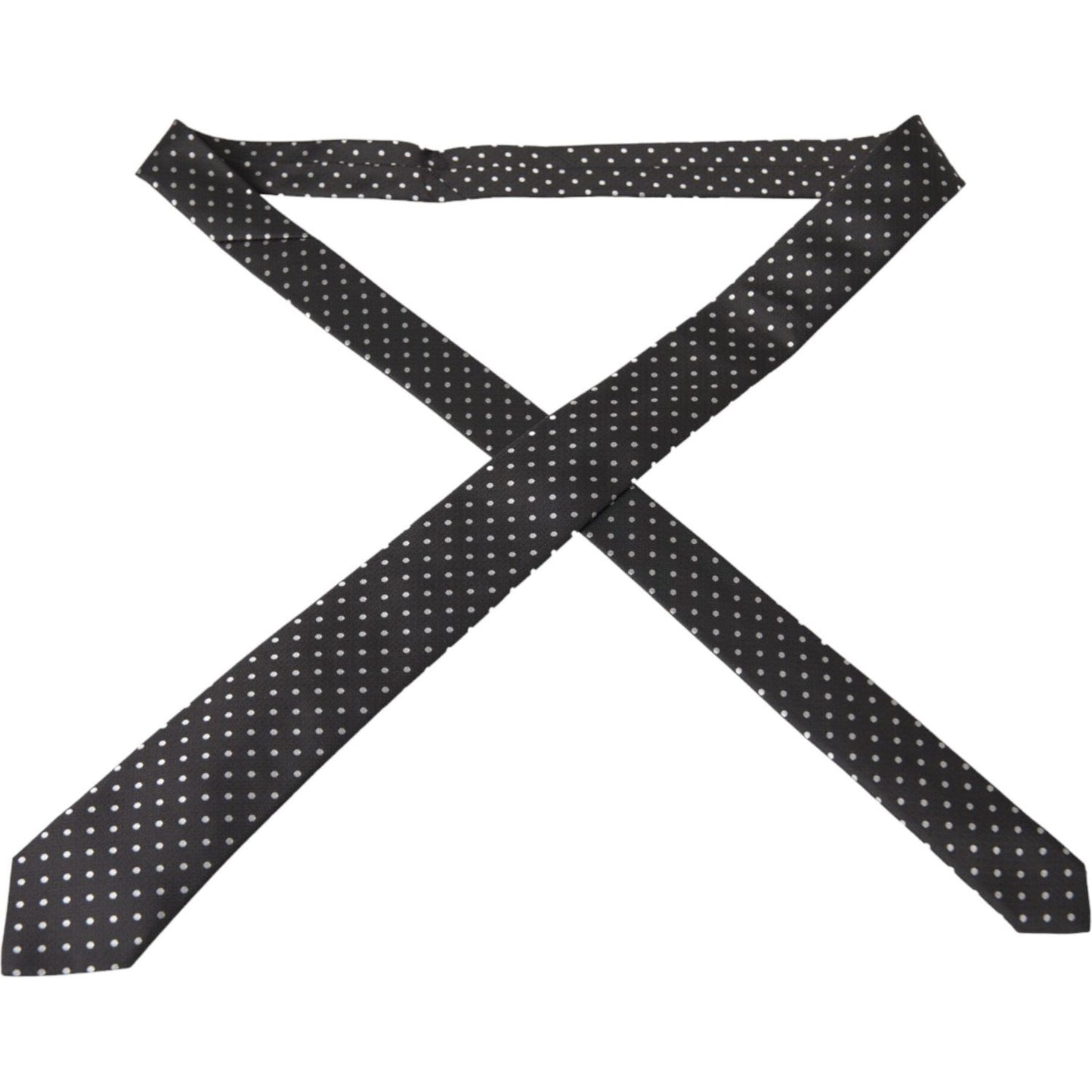 Dolce & Gabbana Black White Polka Dots 100% Silk Necktie Face Mask KRA3255