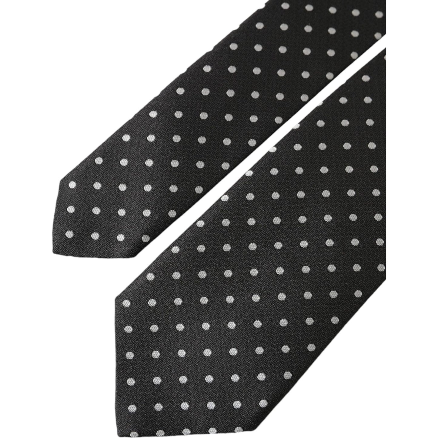 Dolce & Gabbana Black White Polka Dots 100% Silk Necktie Face Mask KRA3255