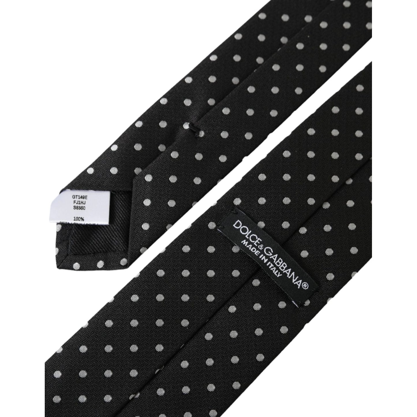 Dolce & Gabbana Black White Polka Dots 100% Silk Necktie Face Mask KRA3255