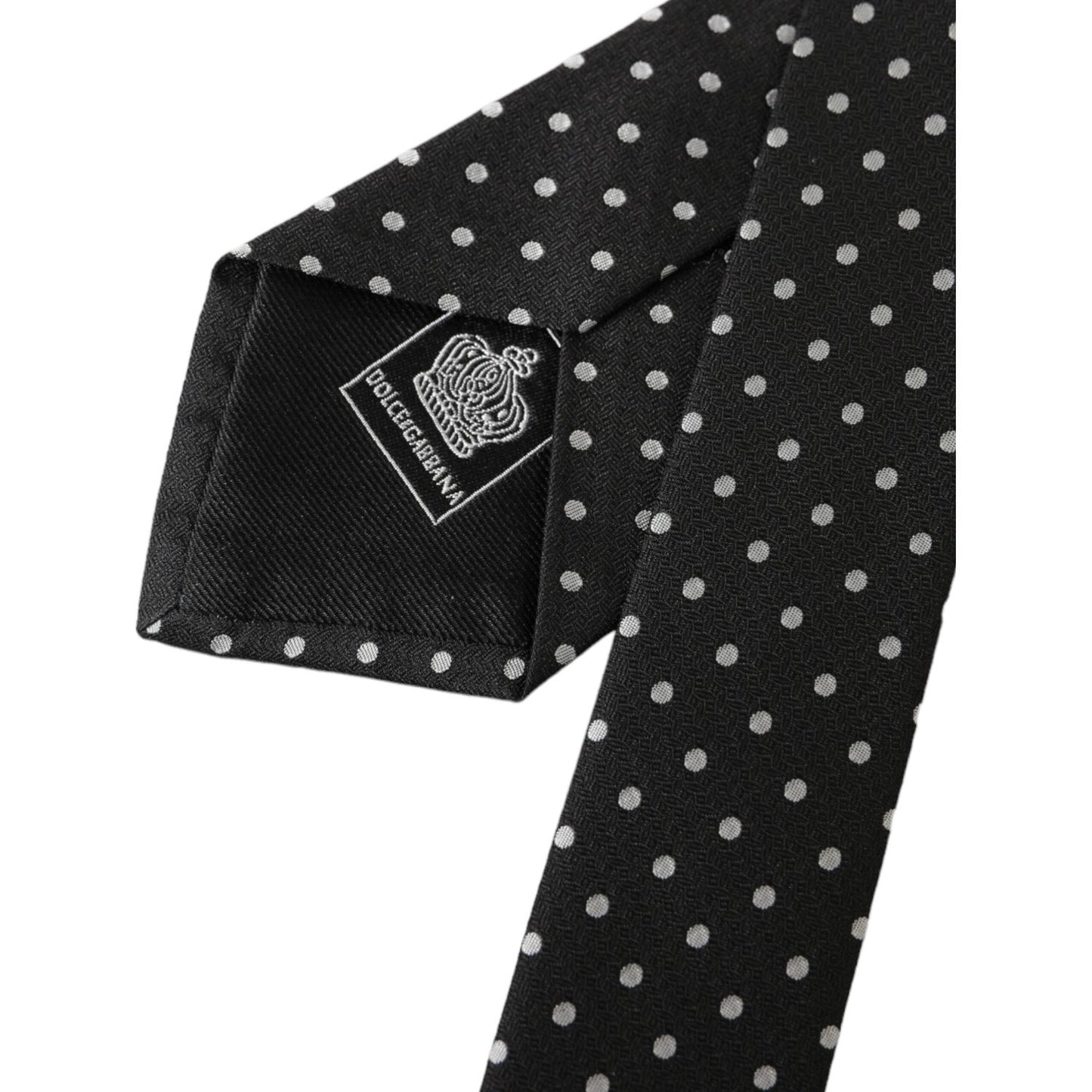 Dolce & Gabbana Black White Polka Dots 100% Silk Necktie Face Mask KRA3255