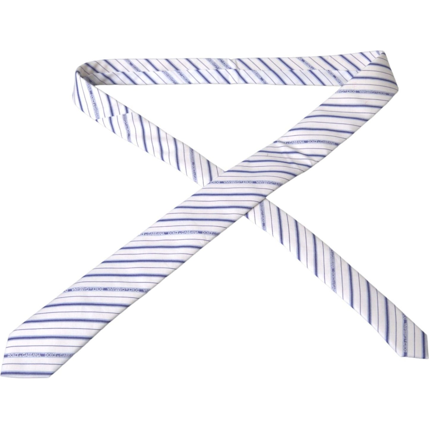 Dolce & Gabbana White Blue Stripes Silk Adjustable Tie
