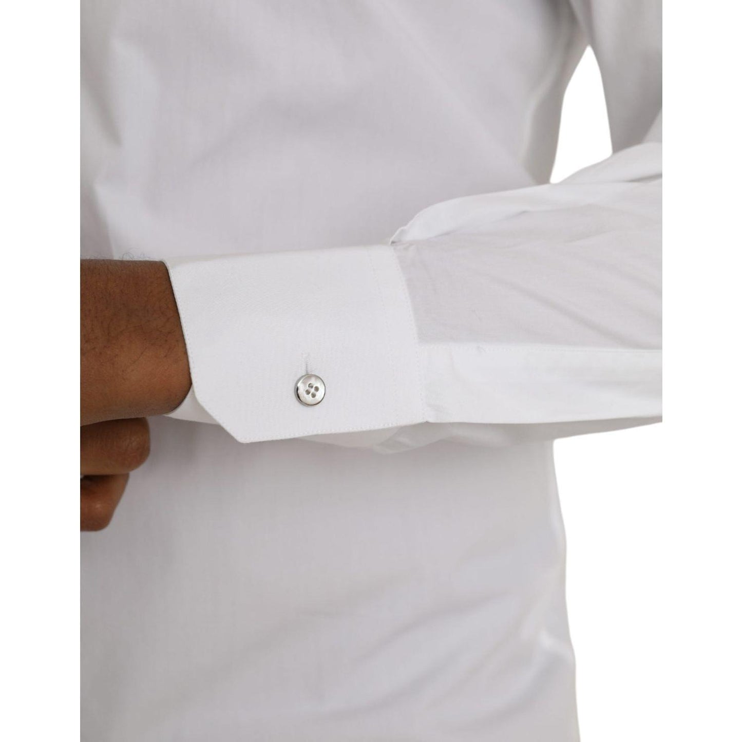 Dolce & Gabbana White Cotton Long Sleeve Dress MARTINI Shirt TSH86312-37