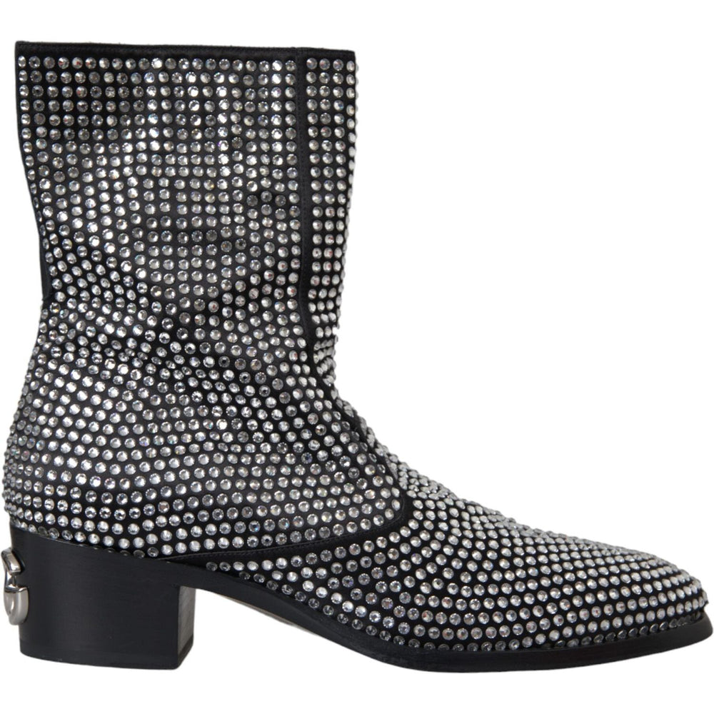 Dolce & Gabbana Black Rhinestone Crystal Chelsea Boots Shoes MV5722-45