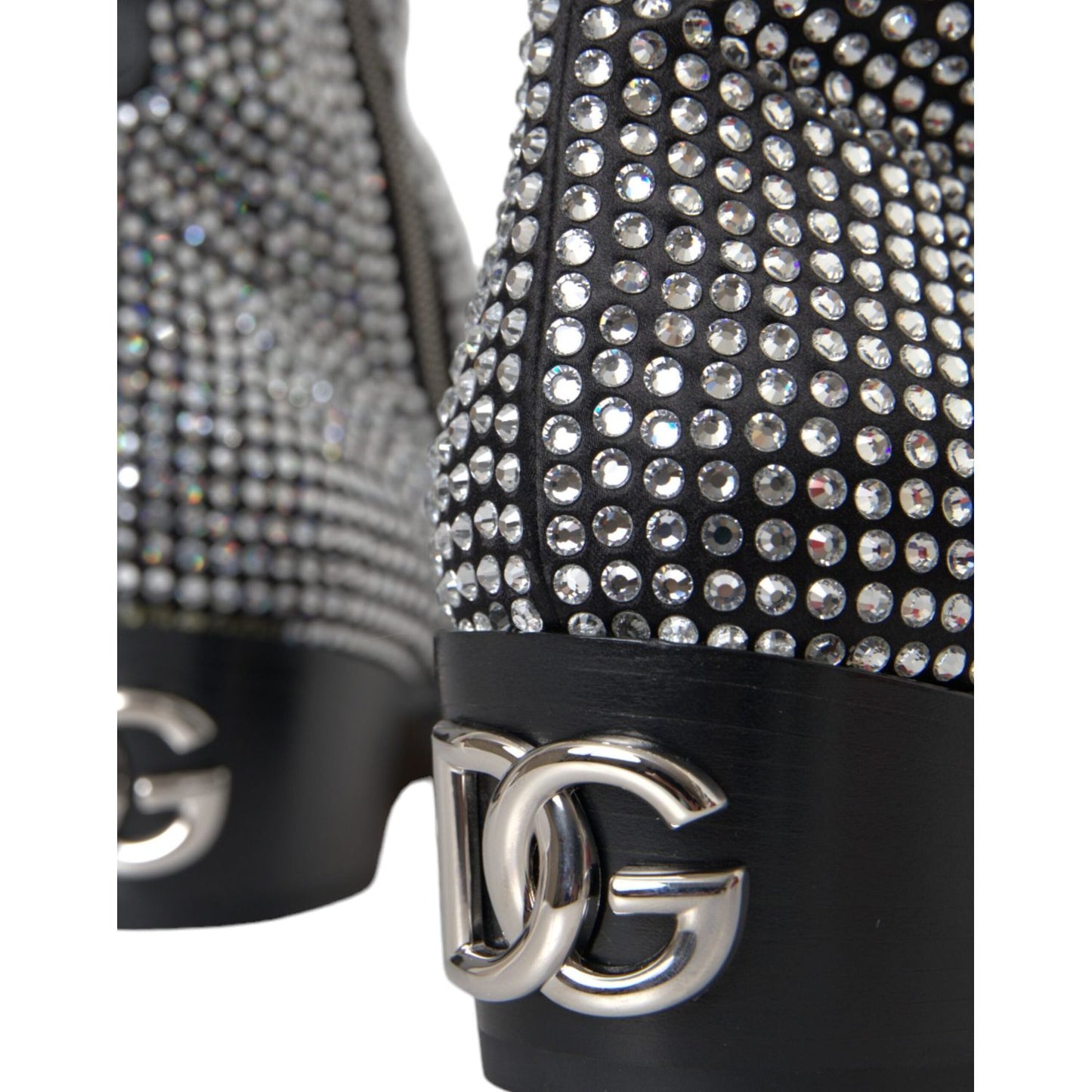 Dolce & Gabbana Black Rhinestone Crystal Chelsea Boots Shoes MV5722-45