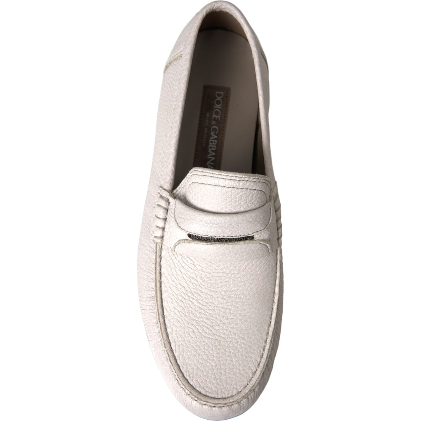 Dolce & Gabbana White Gray Leather Slip Mocassin Shoes Loafer MV5676-39.5