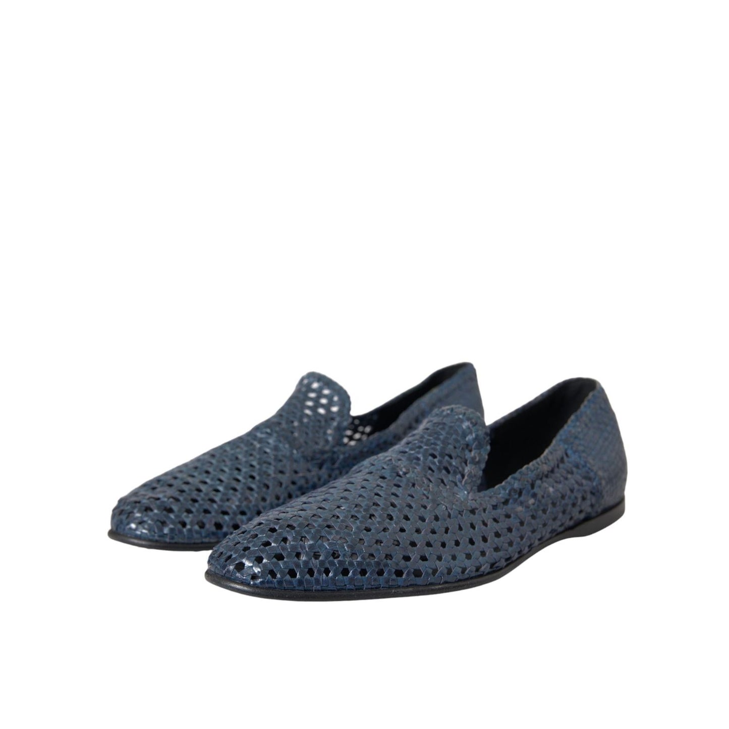 Dolce & Gabbana Blue Woven Leather Slip On Loafers Men Shoes MV5758-42