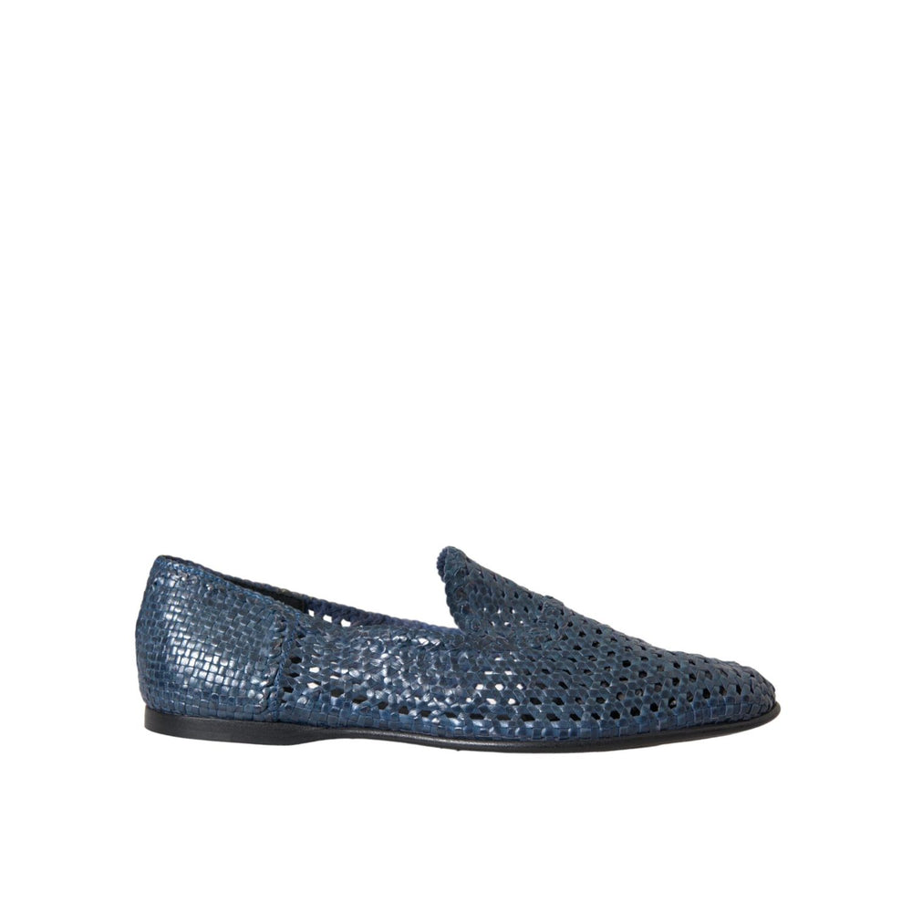 Dolce & Gabbana Blue Woven Leather Slip On Loafers Men Shoes MV5758-42