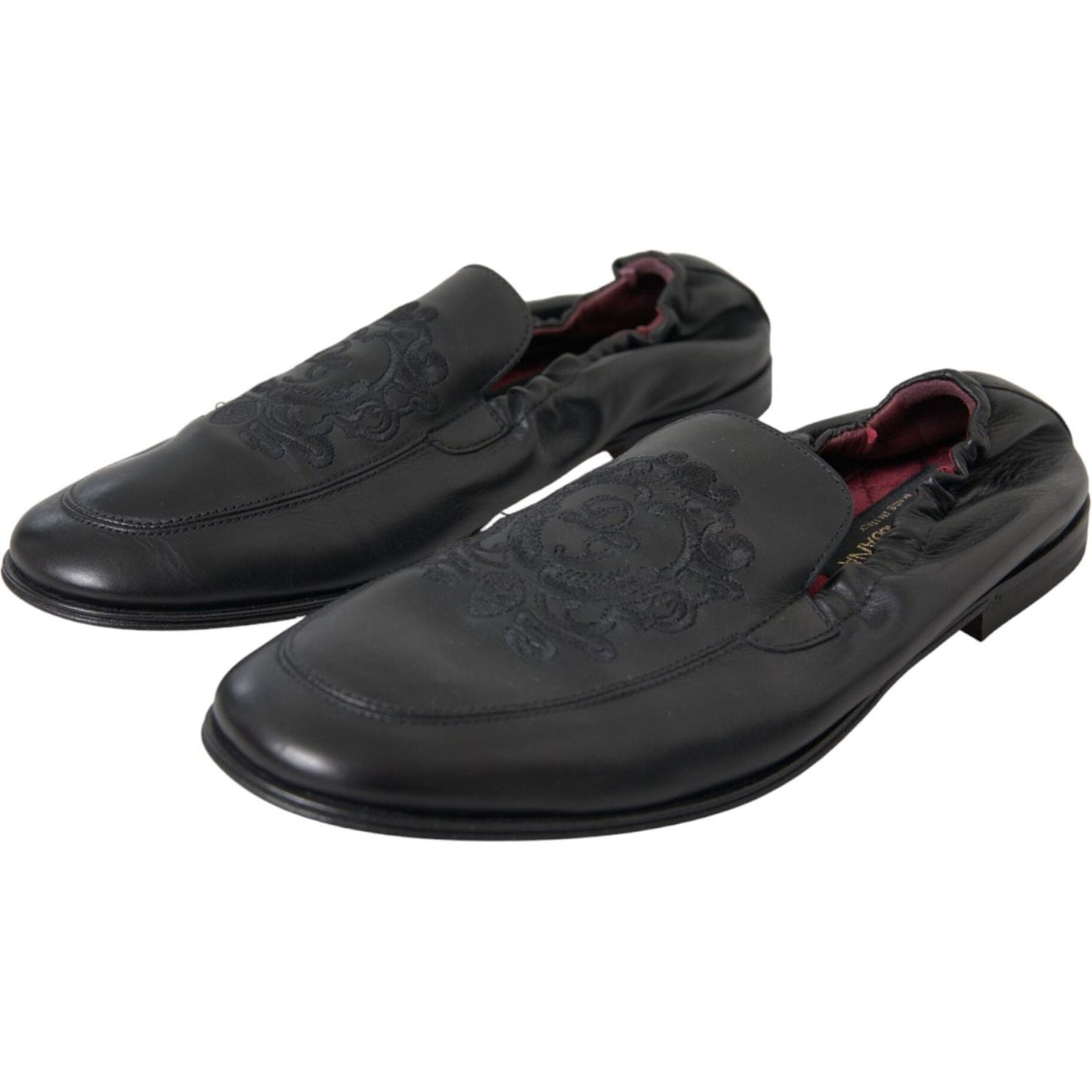 Dolce & Gabbana Black Logo Embroidered Leather Loafer Men Dress Shoes MV5649-39