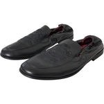 Dolce & Gabbana Black Logo Embroidered Leather Loafer Men Dress Shoes MV5649-39