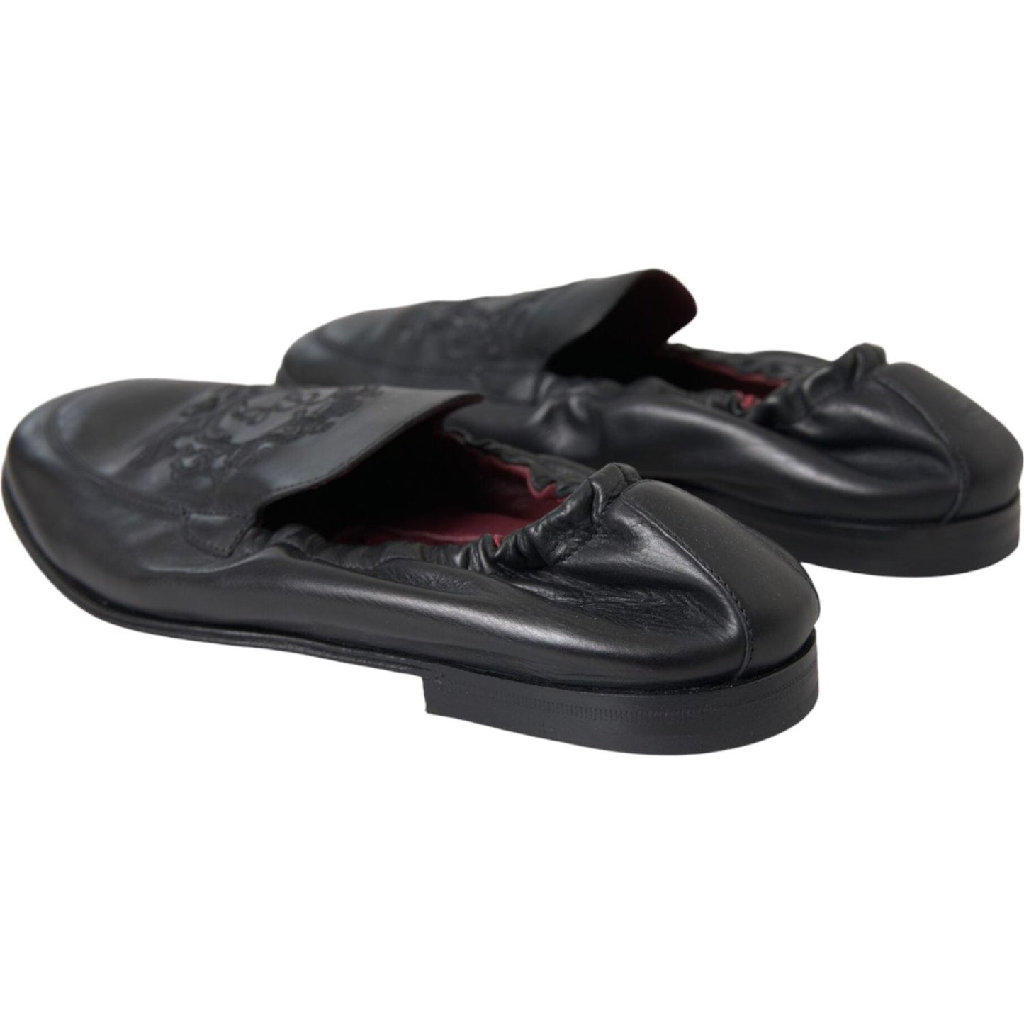 Dolce & Gabbana Black Logo Embroidered Leather Loafer Men Dress Shoes MV5649-39