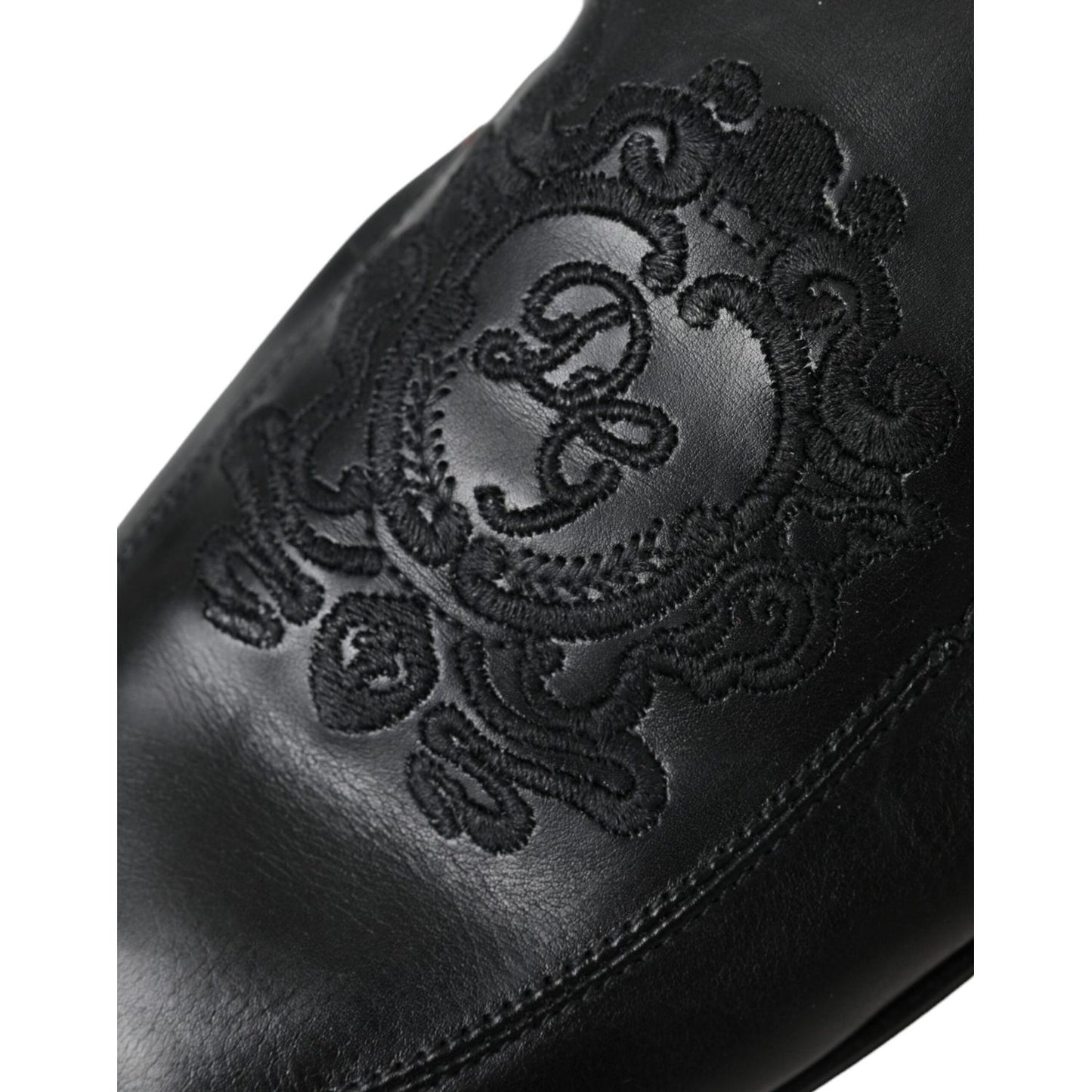 Dolce & Gabbana Black Logo Embroidered Leather Loafer Men Dress Shoes MV5649-39