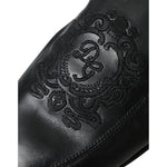 Dolce & Gabbana Black Logo Embroidered Leather Loafer Men Dress Shoes MV5649-39