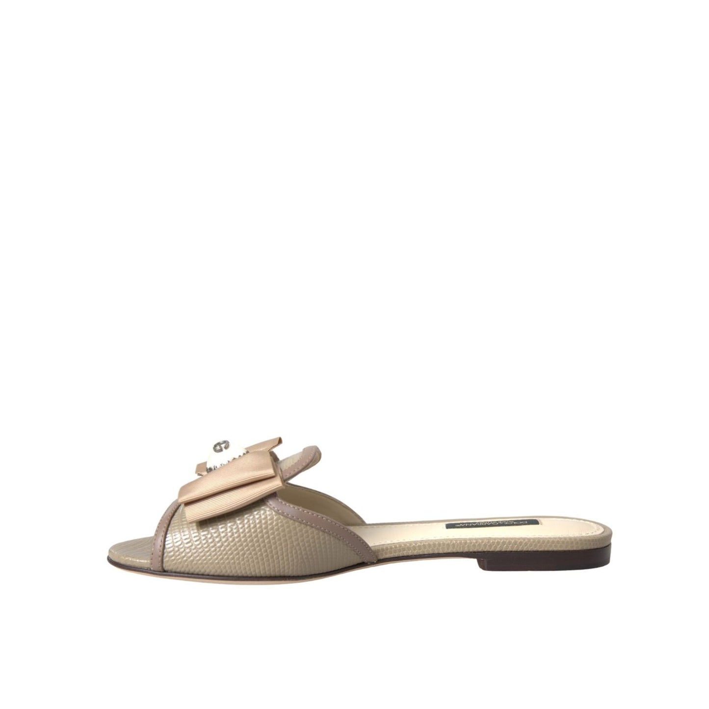 Dolce & Gabbana Beige Logo Pearl Flats Sandals Slides Shoes LA10971-35