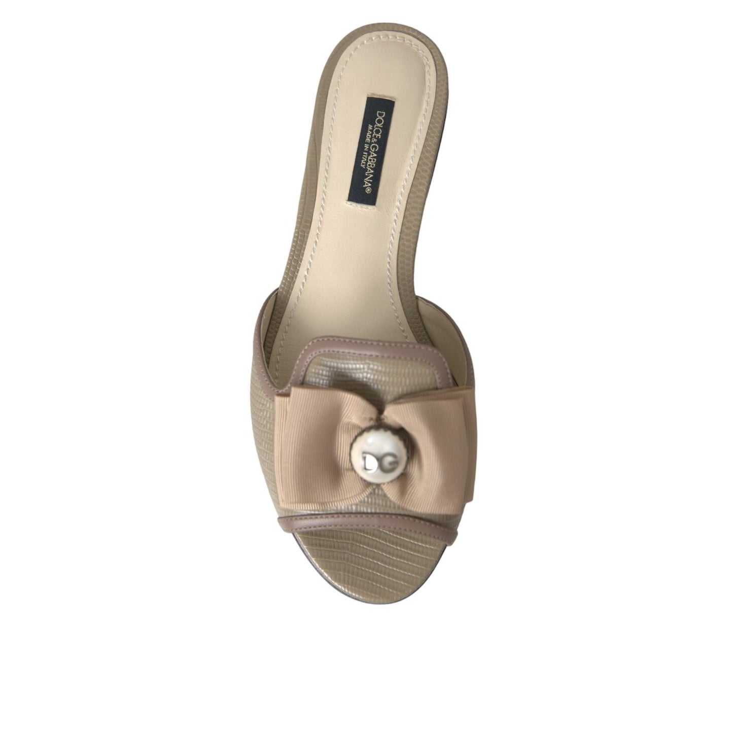 Dolce & Gabbana Beige Logo Pearl Flats Sandals Slides Shoes LA10971-35