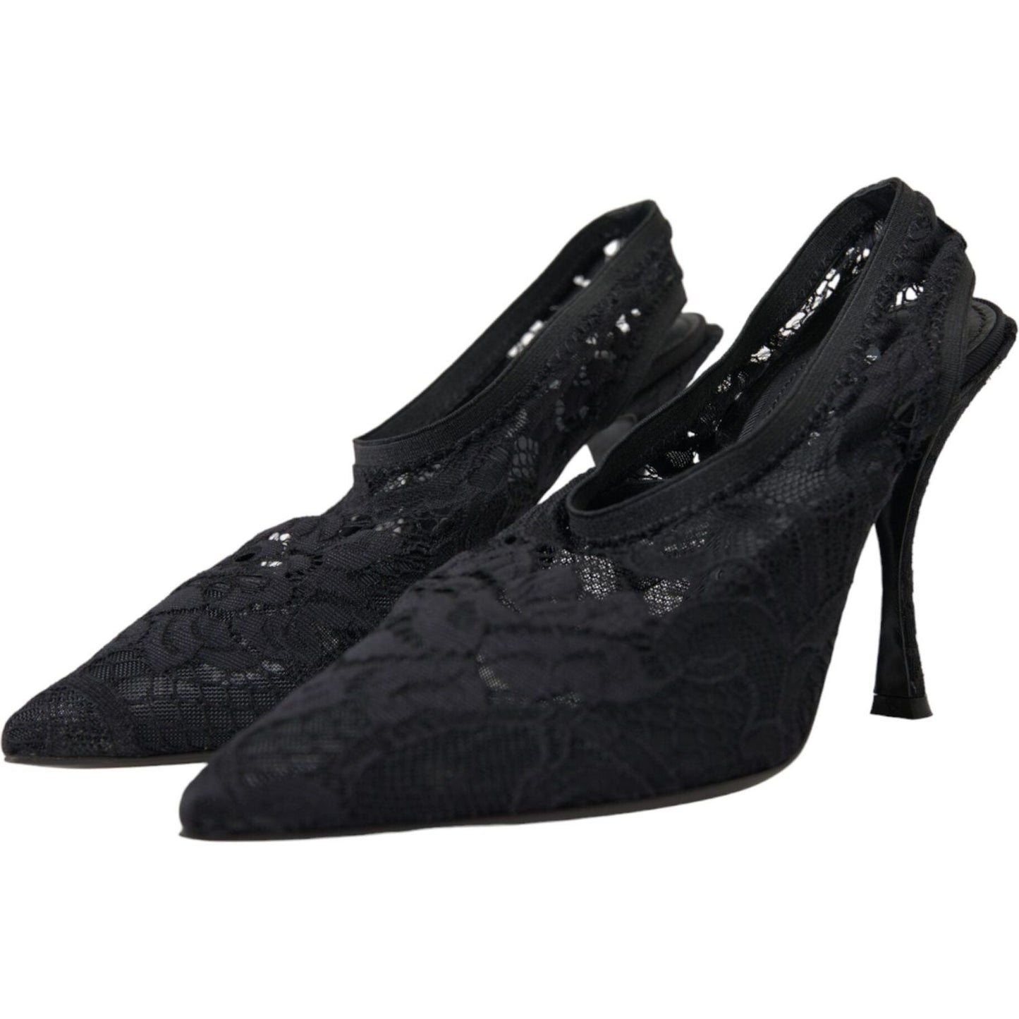 Dolce & Gabbana Black Lace Stretch Heels Slingbacks Shoes LA11198-36