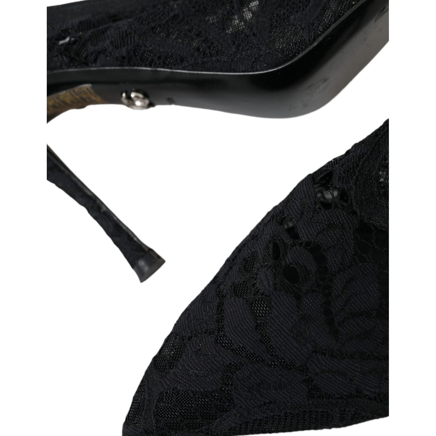 Dolce & Gabbana Black Lace Stretch Heels Slingbacks Shoes LA11198-36