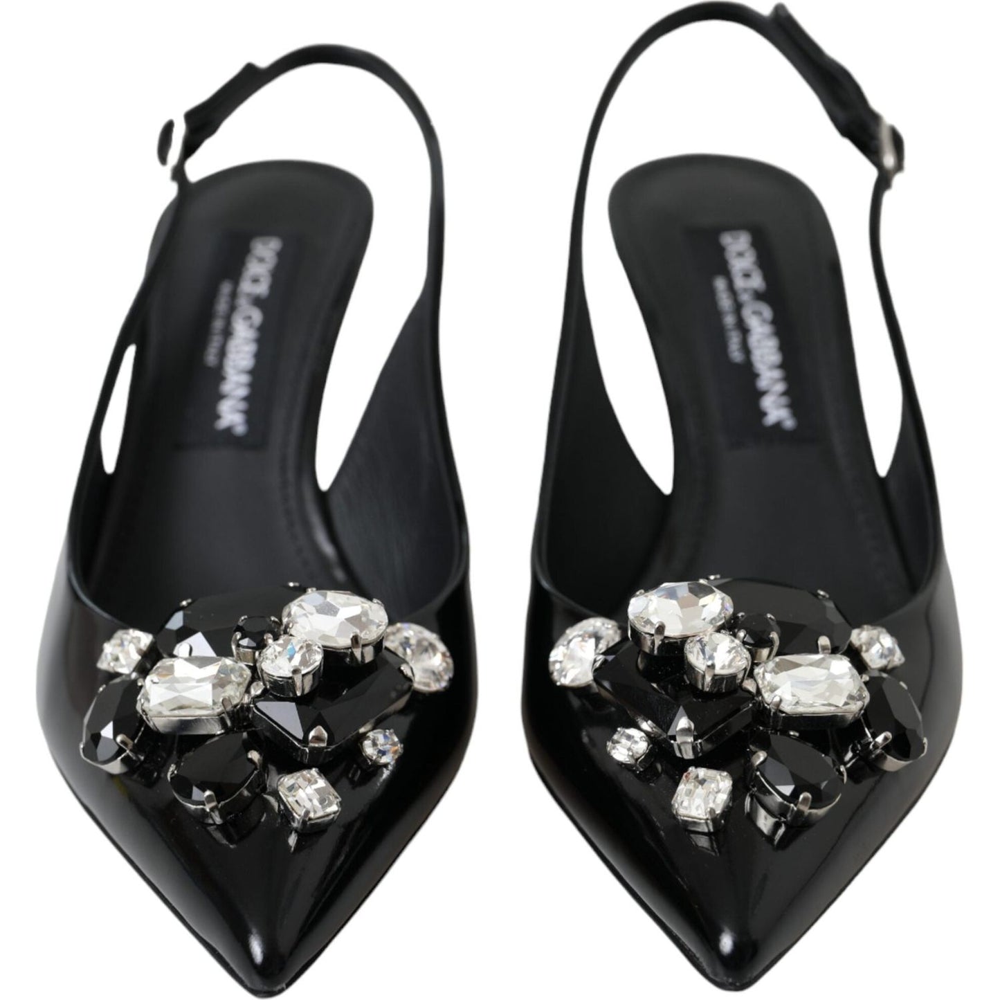 Dolce & Gabbana Black Patent Leather Crystal Slingback Shoes LA11202-39