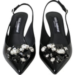 Dolce & Gabbana Black Patent Leather Crystal Slingback Shoes LA11202-39