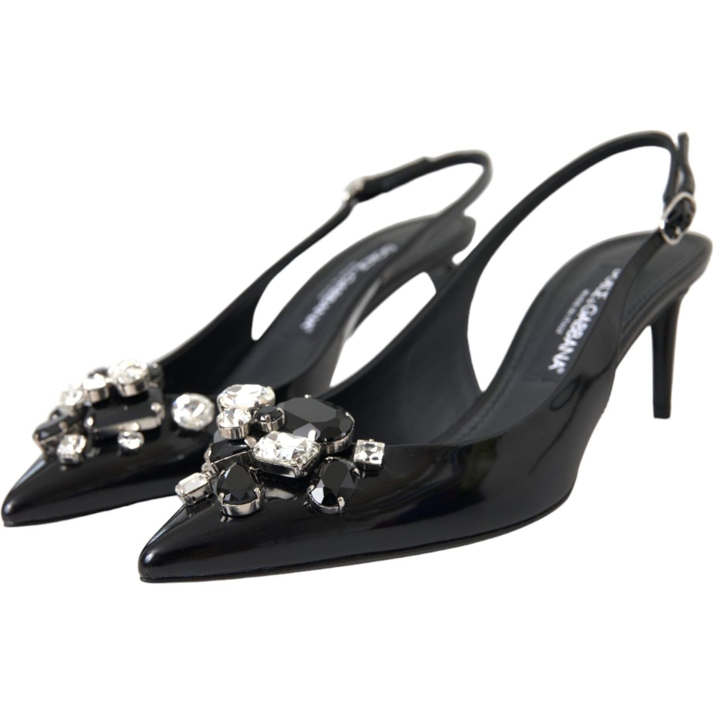 Dolce & Gabbana Black Patent Leather Crystal Slingback Shoes LA11202-39