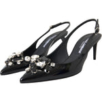 Dolce & Gabbana Black Patent Leather Crystal Slingback Shoes LA11202-39