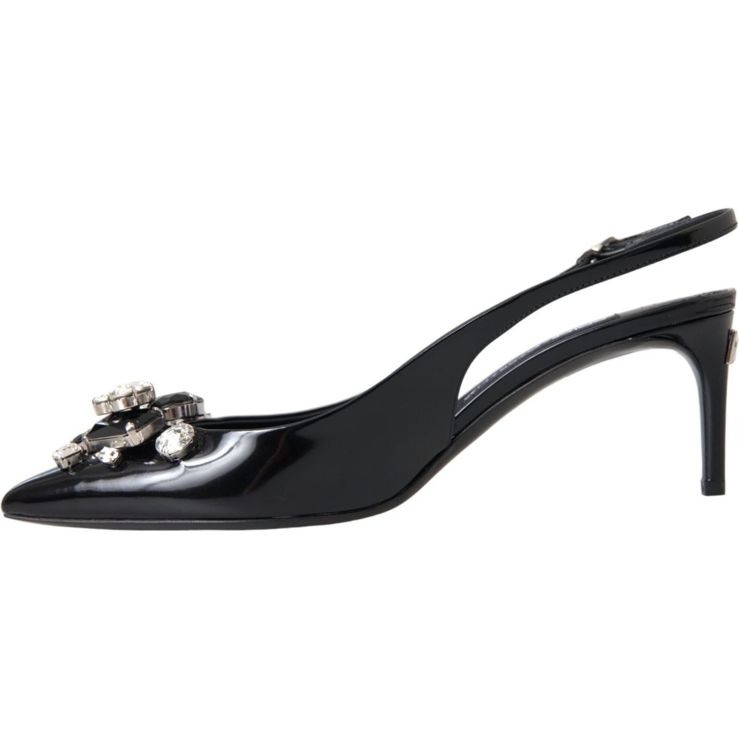 Dolce & Gabbana Black Patent Leather Crystal Slingback Shoes LA11202-39