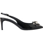 Dolce & Gabbana Black Patent Leather Crystal Slingback Shoes LA11202-39