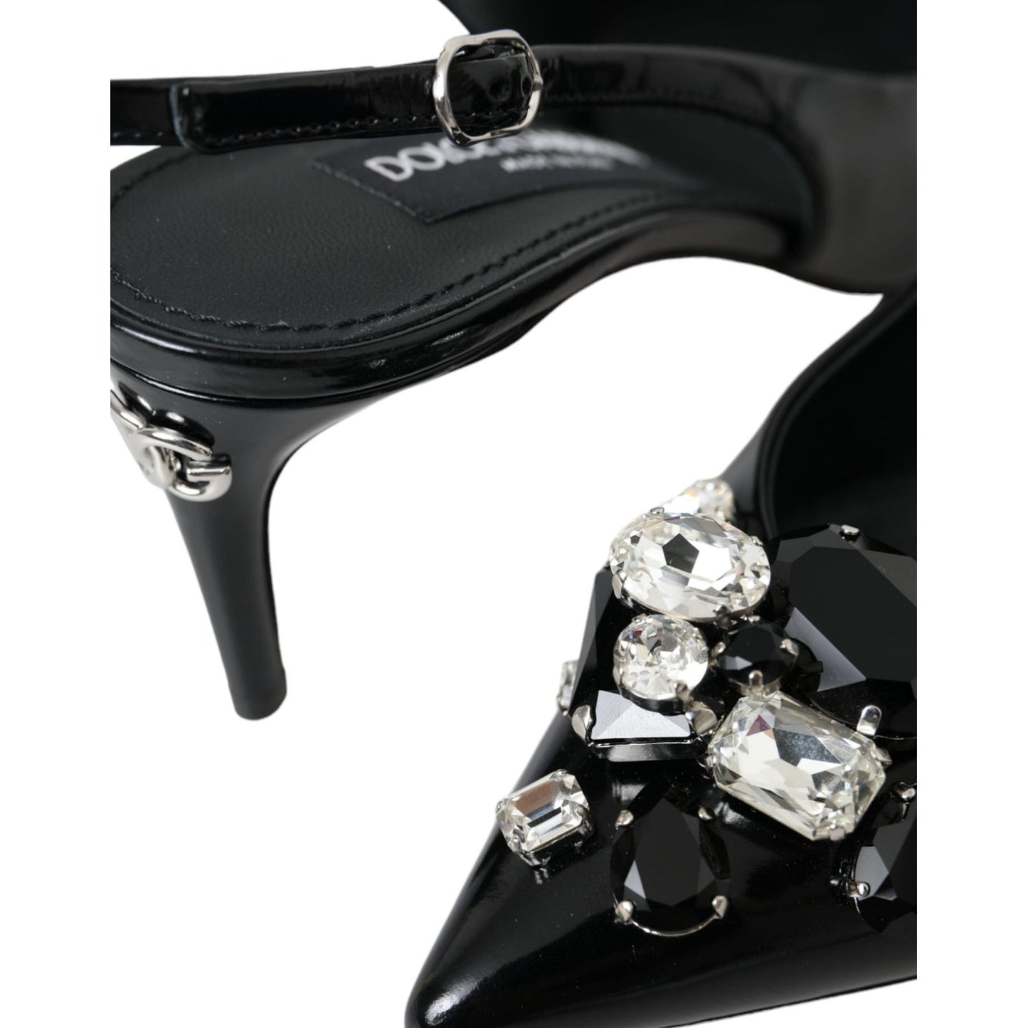Dolce & Gabbana Black Patent Leather Crystal Slingback Shoes LA11202-39