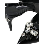 Dolce & Gabbana Black Patent Leather Crystal Slingback Shoes LA11202-39