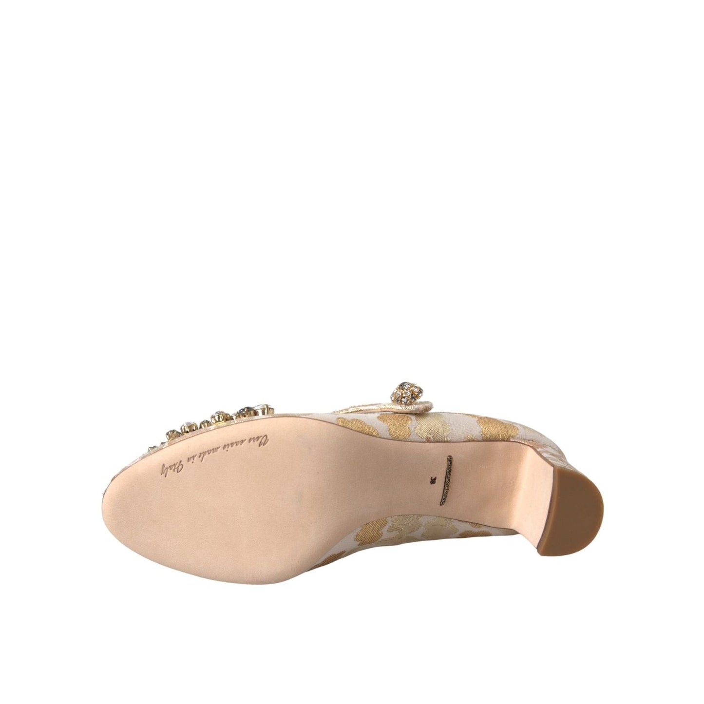 Dolce & Gabbana Gold Jacquard Crystal Mary Janes Pumps Shoes