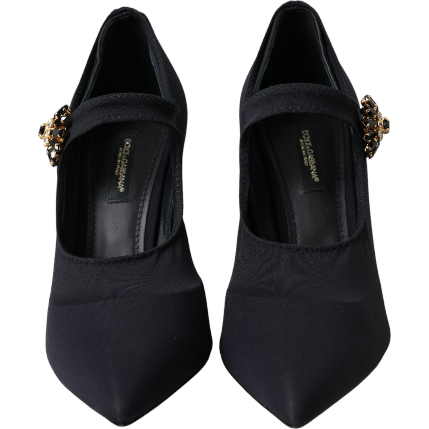 Dolce & Gabbana Black Mary Jane Jersey Crystal Pumps Shoes LA11197-36.5