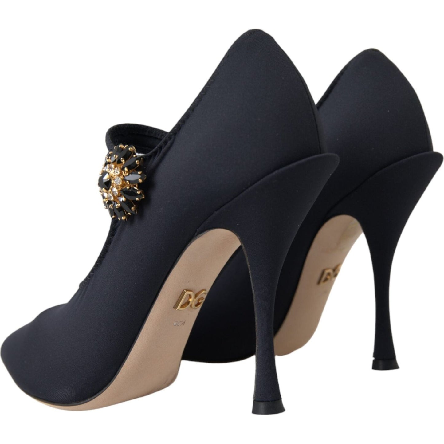 Dolce & Gabbana Black Mary Jane Jersey Crystal Pumps Shoes LA11197-36.5
