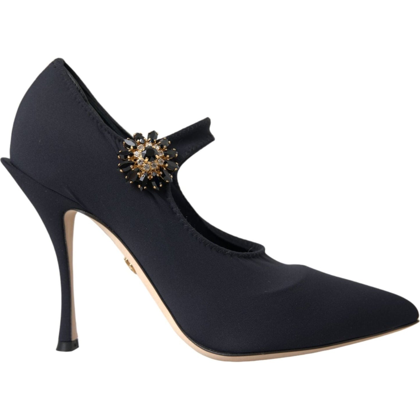 Dolce & Gabbana Black Mary Jane Jersey Crystal Pumps Shoes LA11197-36.5