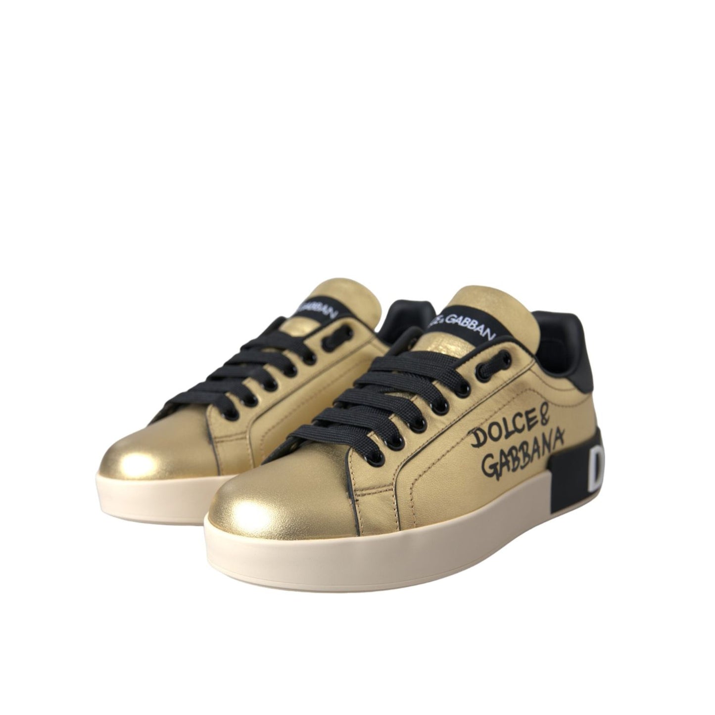 Dolce & Gabbana Gold Portofino Calf Leather Sneakers Women Shoes LA11149-36.5
