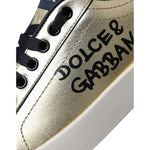 Dolce & Gabbana Gold Portofino Calf Leather Sneakers Women Shoes LA11149-36.5