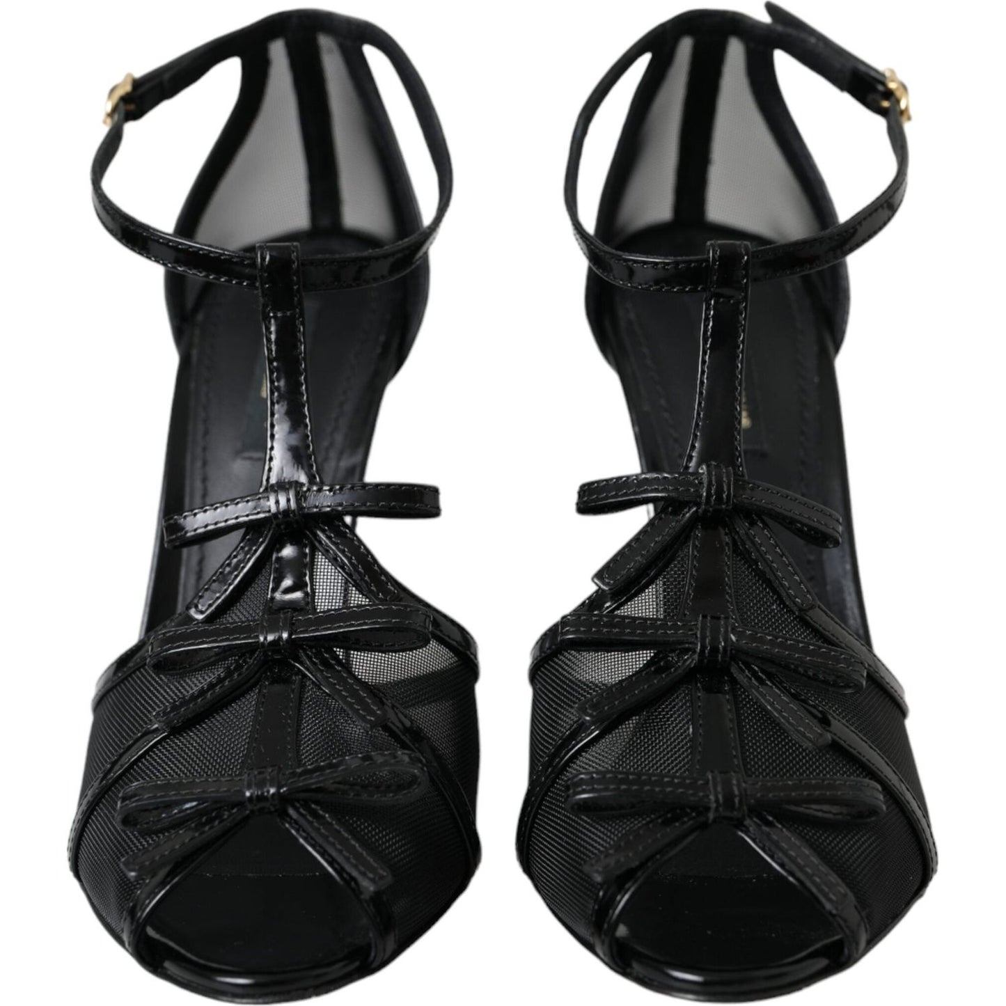 Dolce & Gabbana Black Mesh T-strap Heels Sandals Shoes LA11162-37