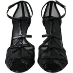 Dolce & Gabbana Black Mesh T-strap Heels Sandals Shoes LA11162-37