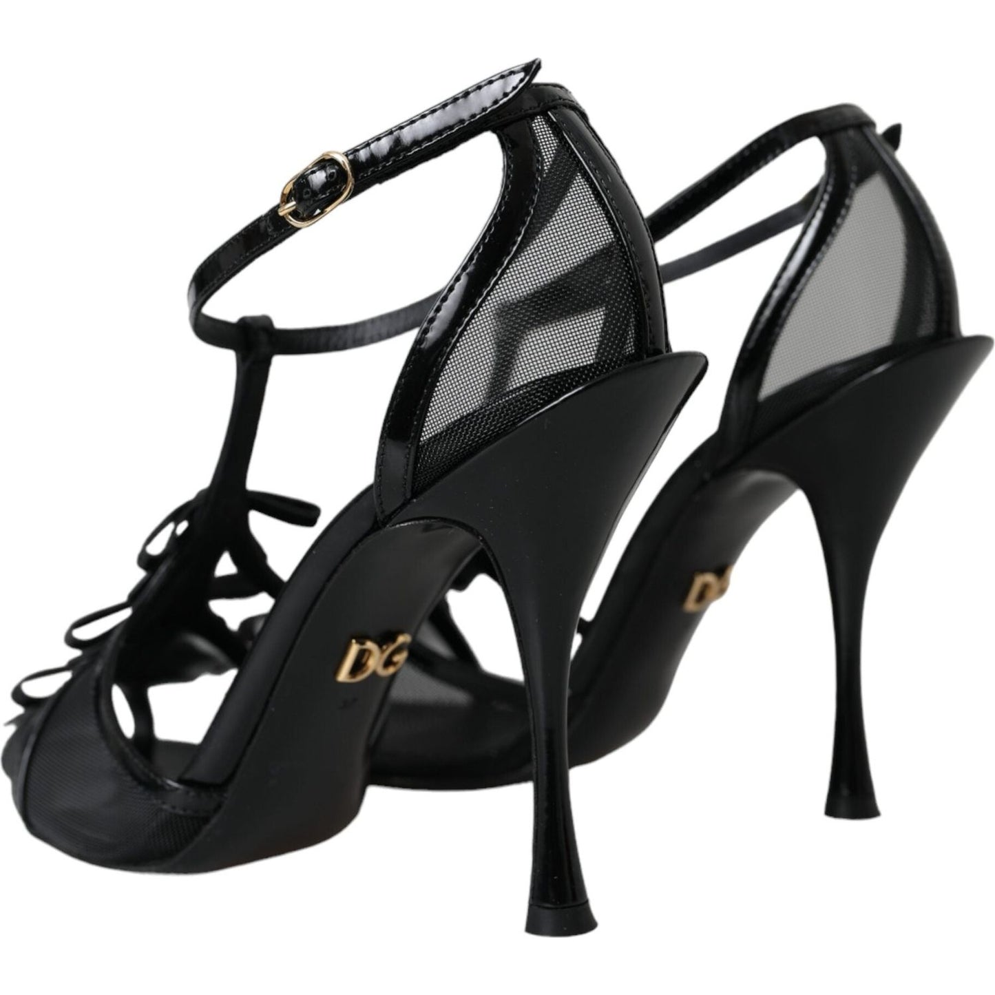 Dolce & Gabbana Black Mesh T-strap Heels Sandals Shoes LA11162-37