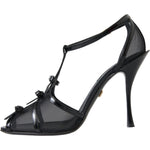Dolce & Gabbana Black Mesh T-strap Heels Sandals Shoes LA11162-37
