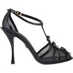 Dolce & Gabbana Black Mesh T-strap Heels Sandals Shoes LA11162-37