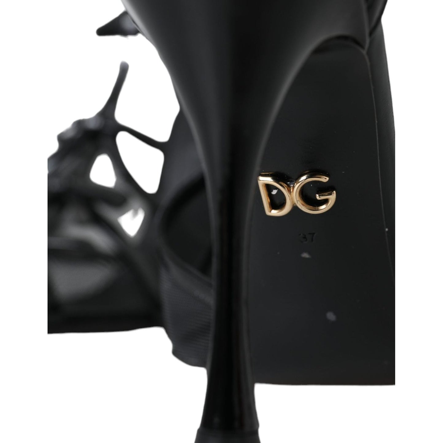 Dolce & Gabbana Black Mesh T-strap Heels Sandals Shoes LA11162-37