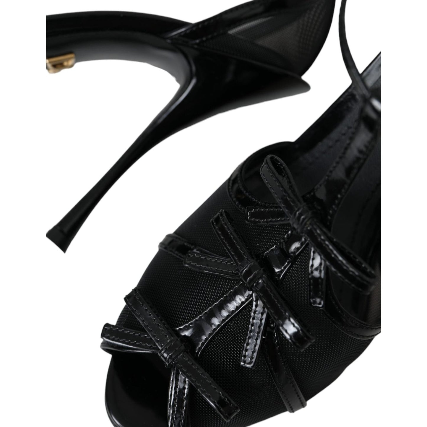 Dolce & Gabbana Black Mesh T-strap Heels Sandals Shoes LA11162-37