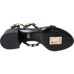 Dolce & Gabbana Black Leather Embellished Heel Sandal Shoes LA11207-39