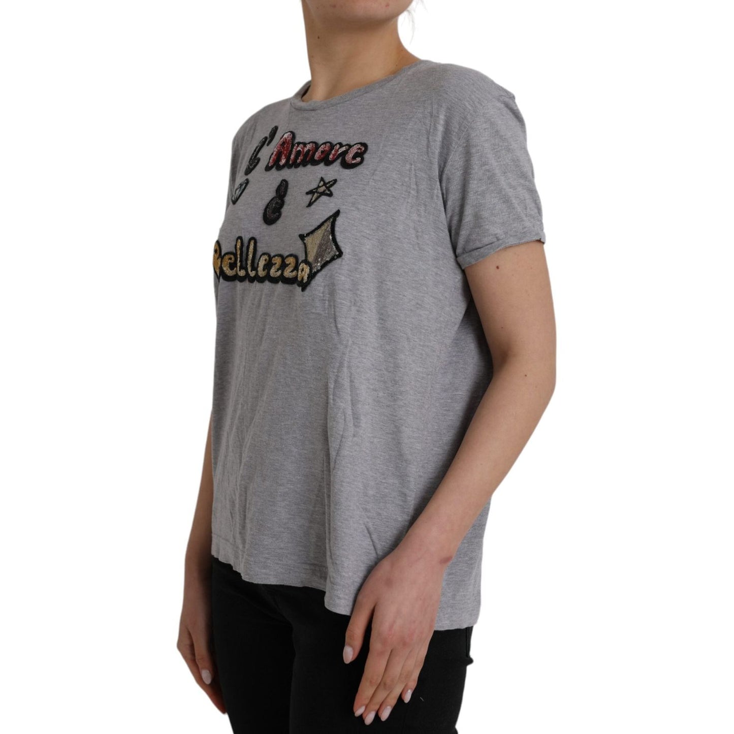 Dolce & Gabbana Gray Cotton L'Amore E'Bellezza Top T-shirt TSH84004-46