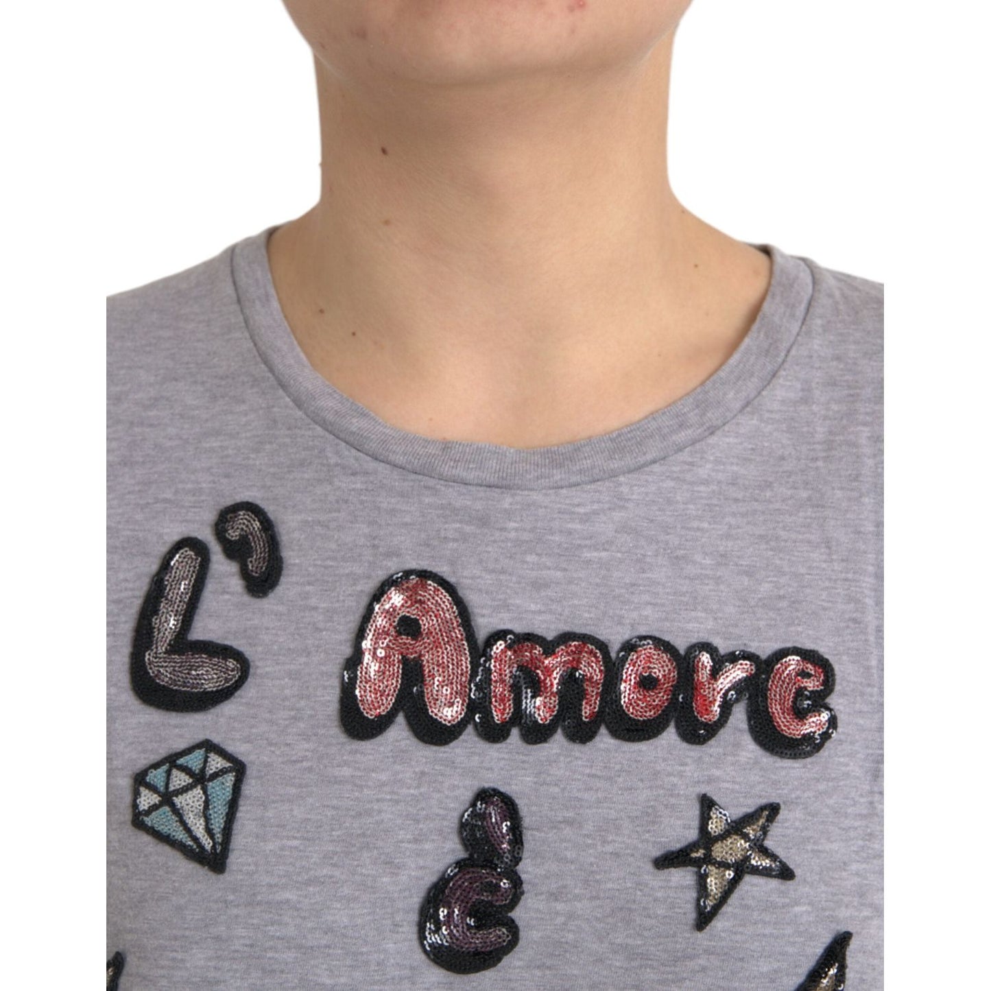 Dolce & Gabbana Gray Cotton L'Amore E'Bellezza Top T-shirt TSH84004-46