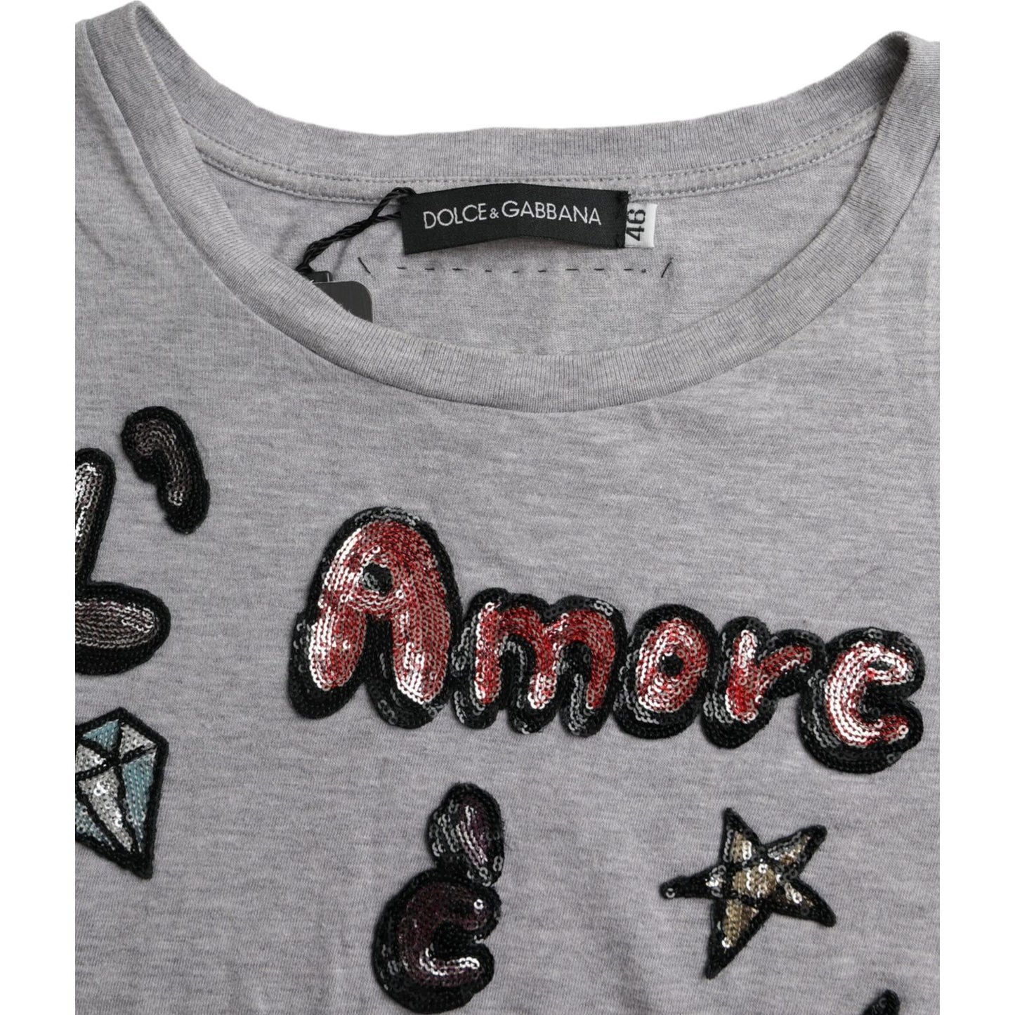 Dolce & Gabbana Gray Cotton L'Amore E'Bellezza Top T-shirt TSH84004-46