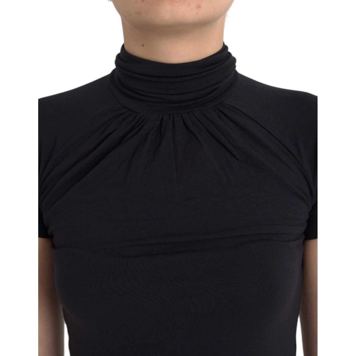 Costume National Black Turtleneck Viscose Short Sleeve Top TSH84147-S