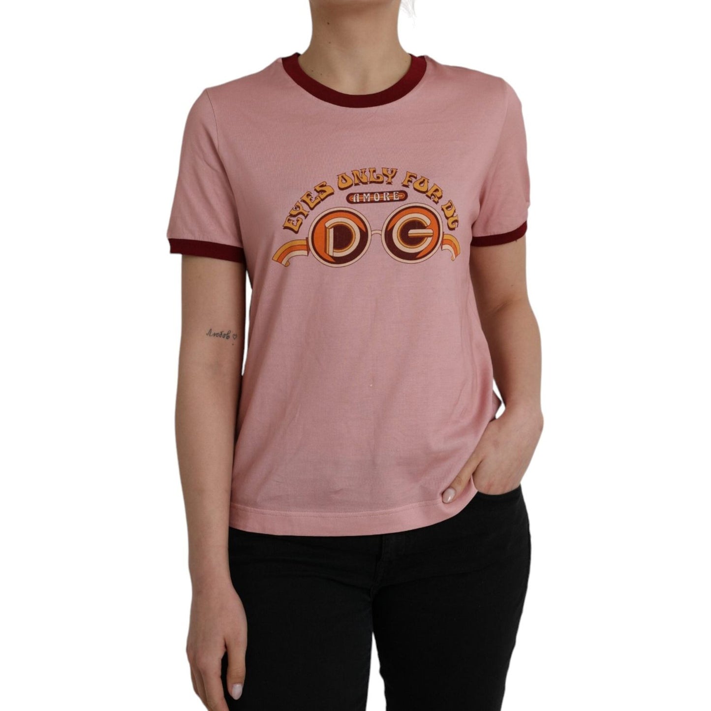 Dolce & Gabbana Pink Cotton Short Sleeves Crew Neck T-shirt TSH84522-36