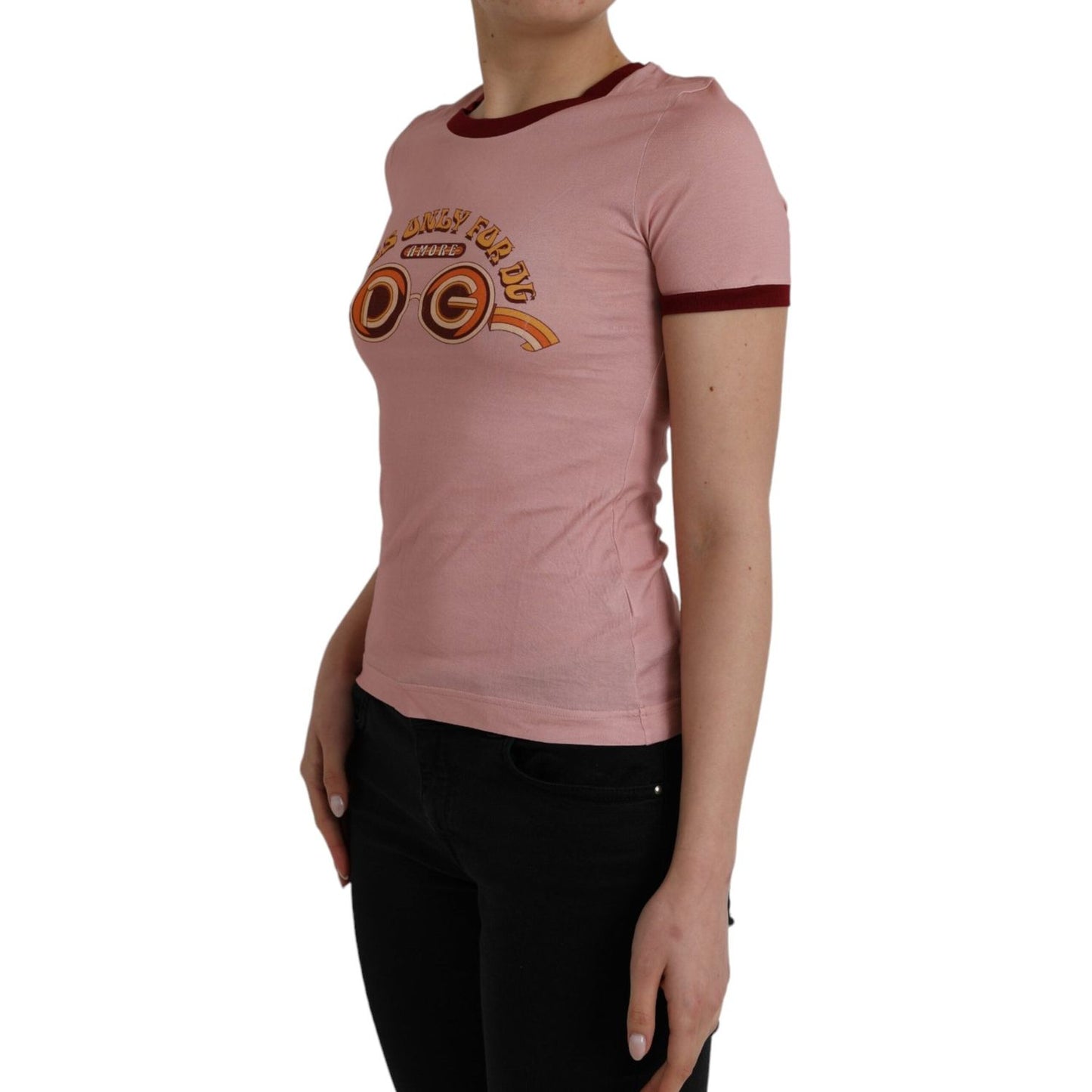 Dolce & Gabbana Pink Cotton Short Sleeves Crew Neck T-shirt TSH84522-36